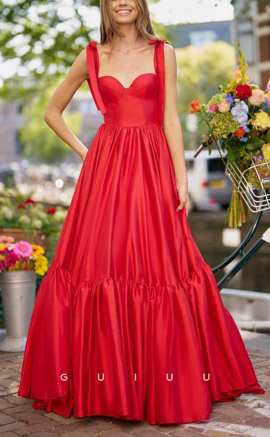 G4225 - Chic & Modern A-Line Sweetheart Pleated Evening Party Prom Dress with Bows
