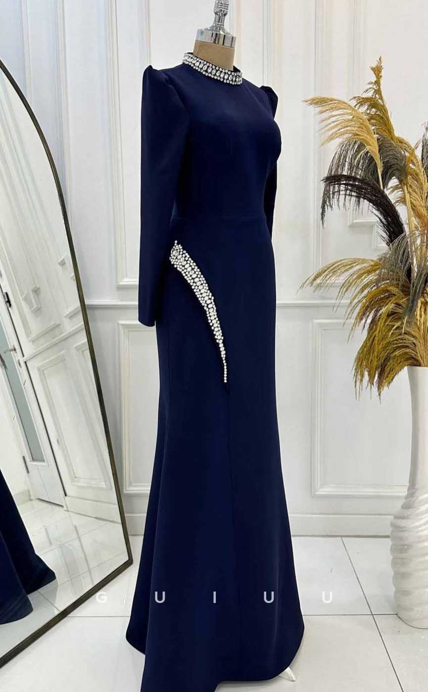 G4307 - Classic & Timeless Sheath Scoop Beaded Formal Party Prom Dress with Long Sleeves