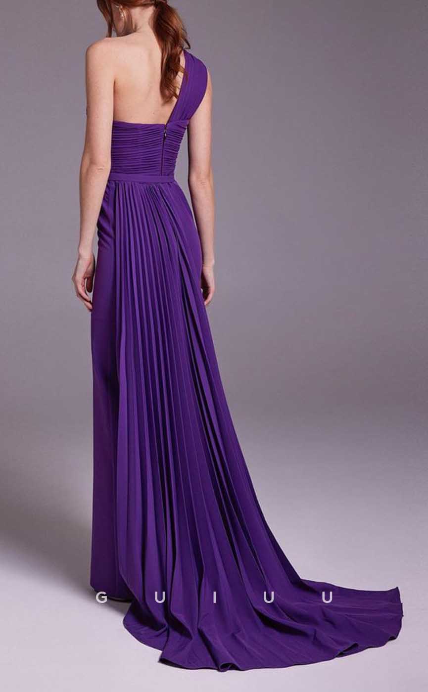 G4358 - Chic & Modern Sheath One Shoulder Draped Formal Party Prom Dress with Sash and Sweep Train