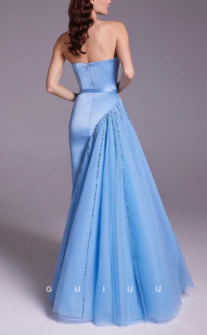 G4359 - Chic & Modern Trumpet Asymmetrical Draped and Sequined Evening Gown Prom Dress with Sash