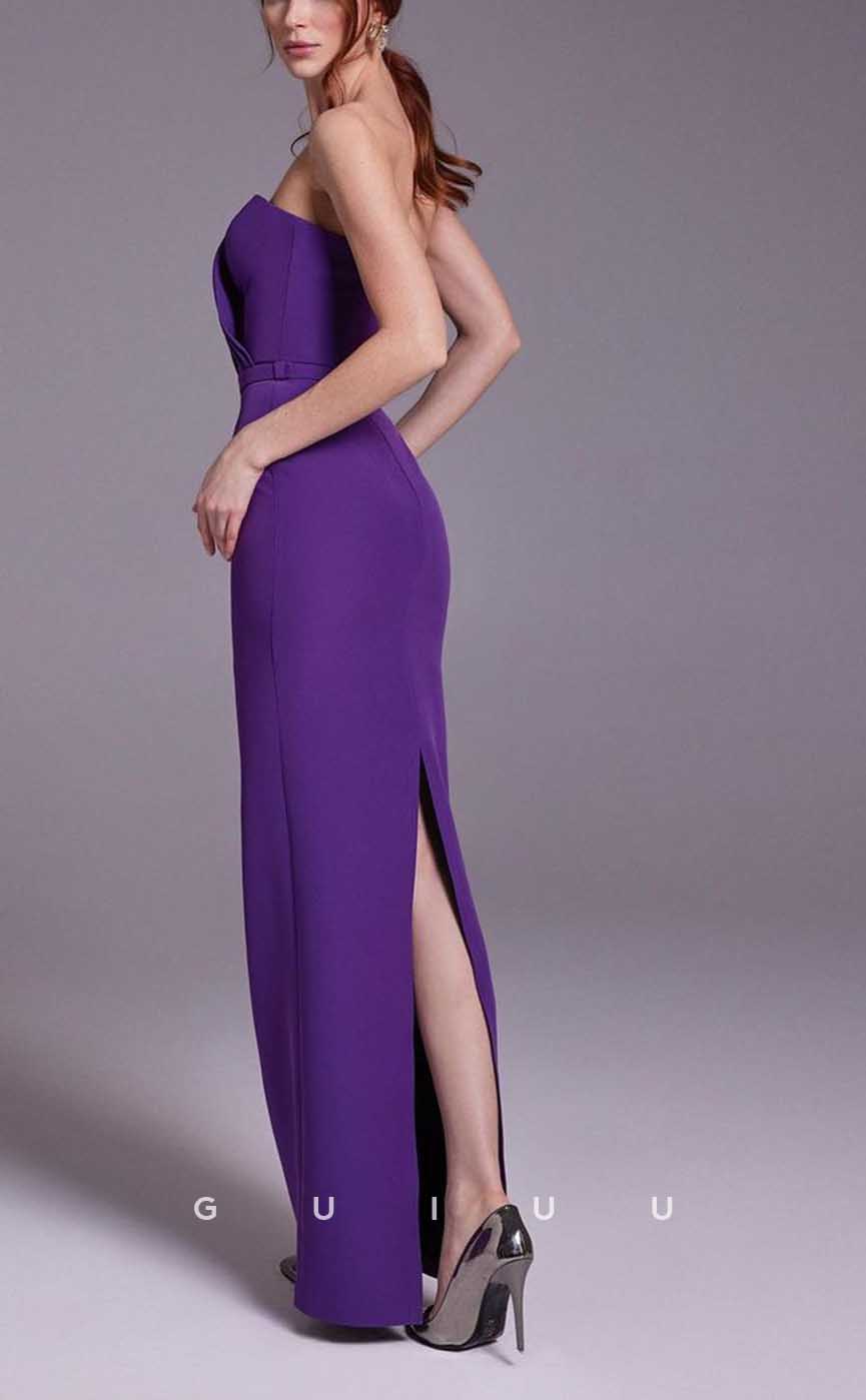 G4360 - Chic & Modern Sheath Strapless Draped Formal Party Gown Prom Dress with Sash and Overlay
