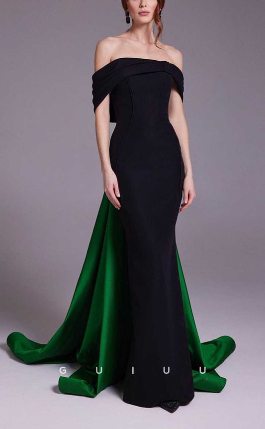 G4361 - Chic & Modern Sheath Off Shoulder Draped Formal Gown Prom Dress with Overlay