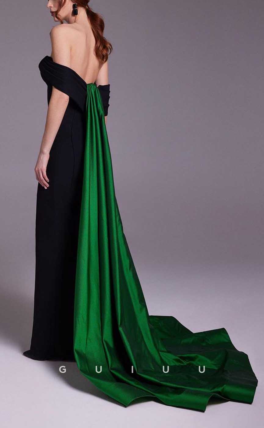 G4361 - Chic & Modern Sheath Off Shoulder Draped Formal Gown Prom Dress with Overlay