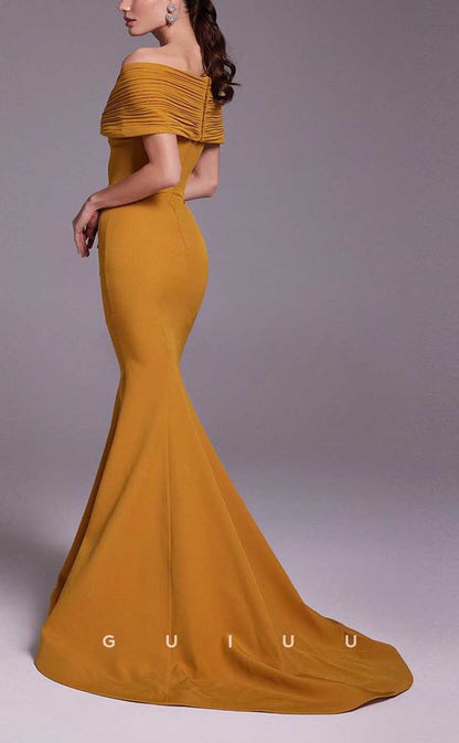 G4364 - Sexy & Hot Mermaid Off Shoulder Draped Evening Gown Prom Dress with Sweep Train