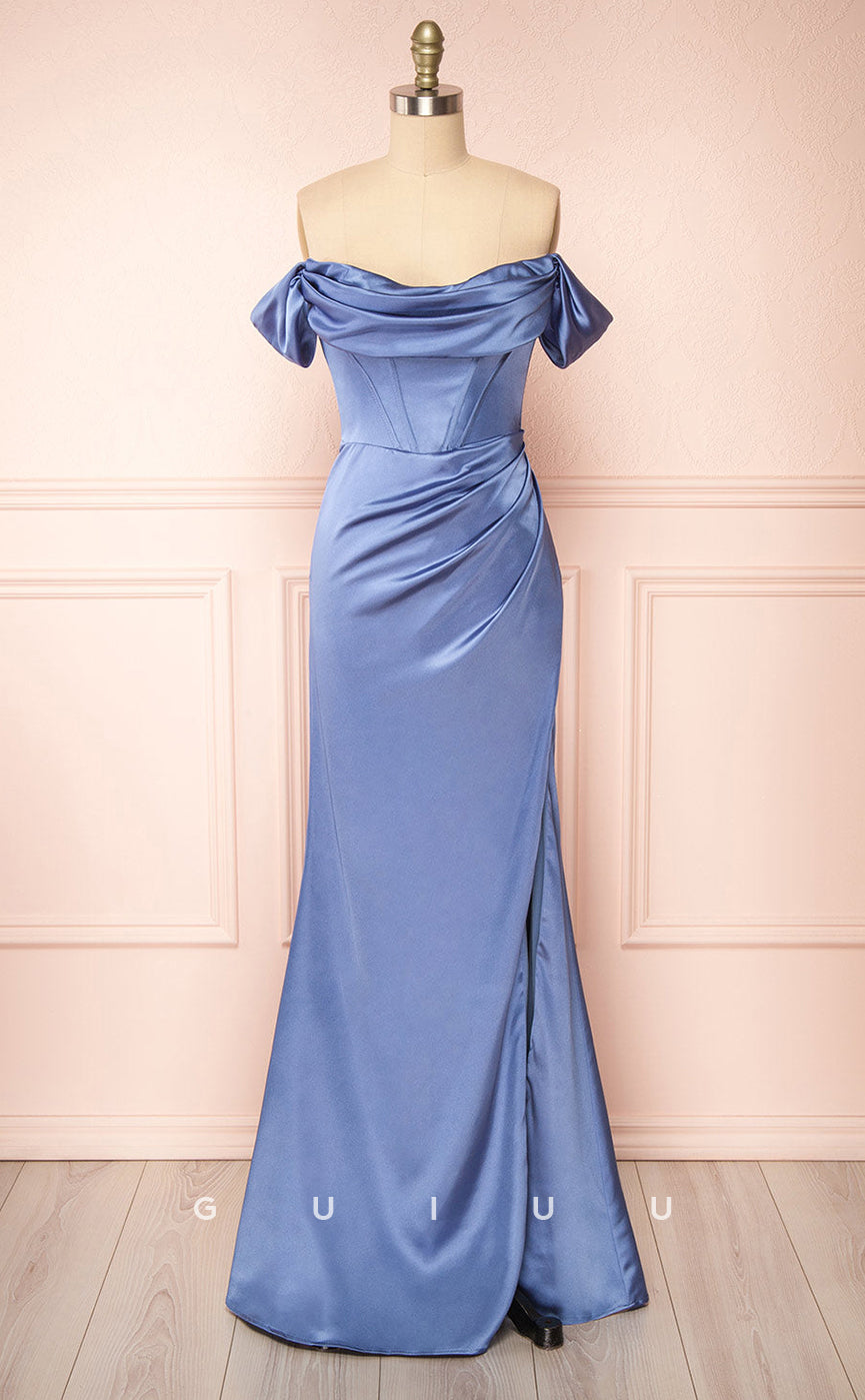 GB130 - Sexy & Hot Sheath Off Shoulder Straps High Side Slit Floor-Length Bridesmaid Dress