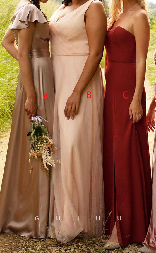 GB135 - Chic & Modern Sheath V-Neck Draped Side Slit Long Bridesmaid Dress