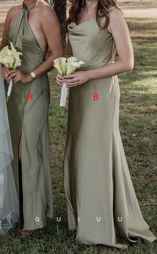 GB136 - Sxey & Hot Sheath Halter Straps V-Neck Draped Floor-Length Bridesmaid Dress