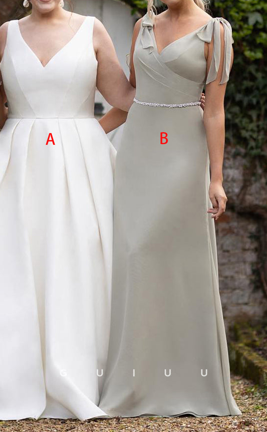GB137 - Chic & Modern V-Neck Bowknot Draped Floor-Length Bridesmaid Dress