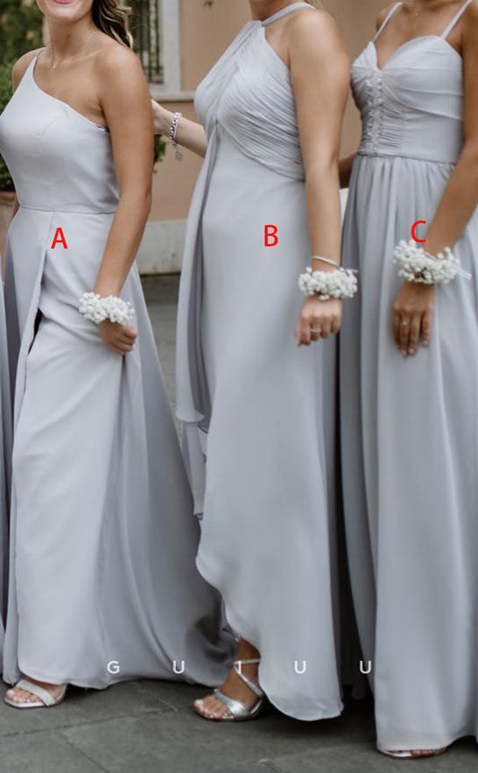 GB138 - Chic & Modern A-line Straps V-Neck Draped Long Bridesmaid Dress