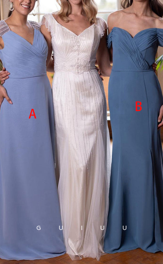 GB140 - Chic & Modern A-Line Sheath V-neck Off Shoulder Floor-Length Bridesmaid Dress