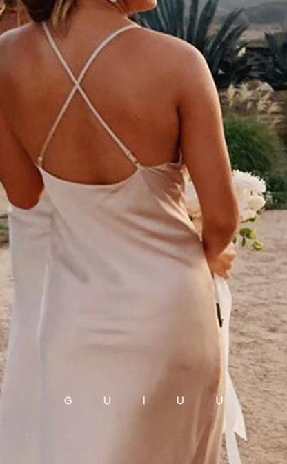GB149 - Sexy & Hot Sheath Straps Criss-Cross Straps Tea-Length Bridesmaid Dress