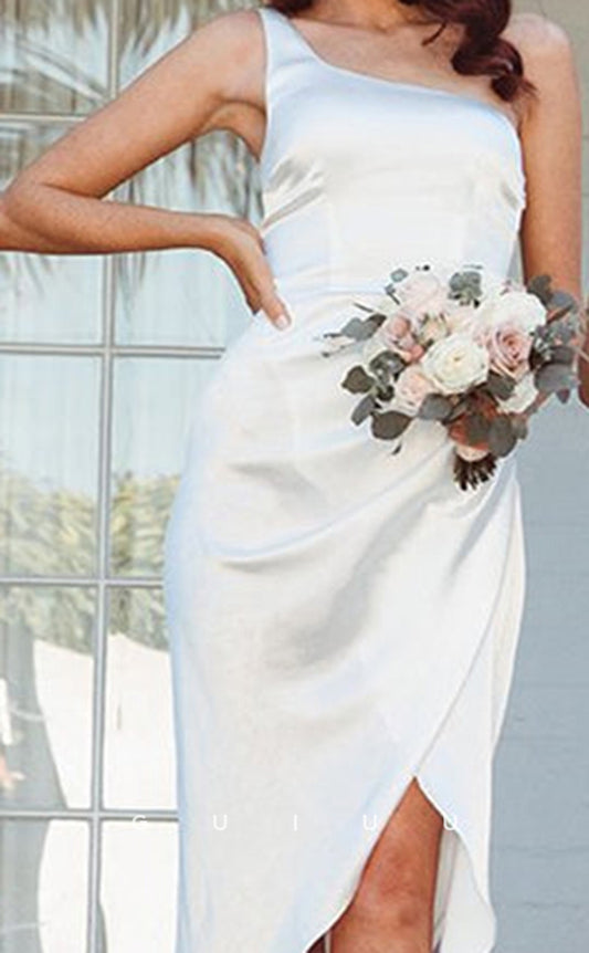 GB151 - Sexy & Hot Sheath One Shoulder Side Slit Draped Ankle-Length Bridesmaid Dress