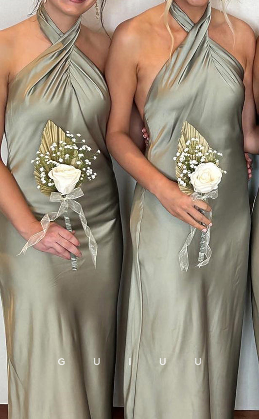 GB152 - Chic & Modern Sheath Halter Ankle-Length Bridesmaid Dress