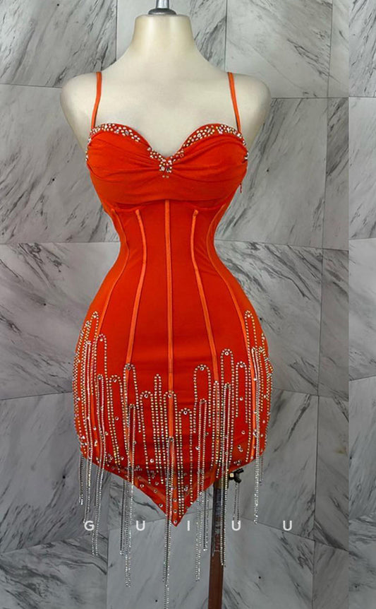 GH515 - Sheath/Column Spaghetti Straps Sweetheart Cocktail Dress Velvet Sashes Embellished Jewel Party Dress