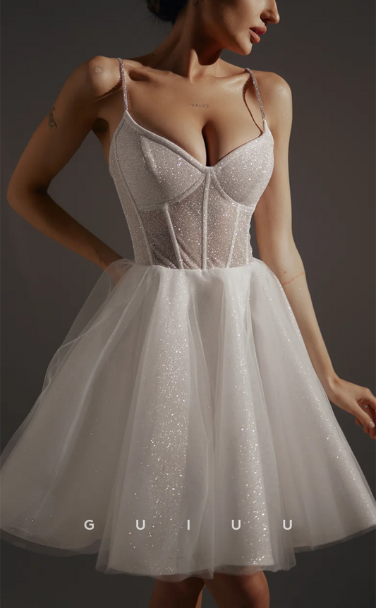 GH589 - Chic & Modern A-Line Sparkle Spaghetti Straps Sweetheart Lace-Up Homecoming Dresss