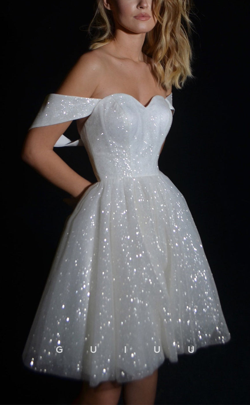 GH593 - Sexy & Hot Sparkle Off-Shoulder Sweetheart Ball Gown Simple Homecoming Dress