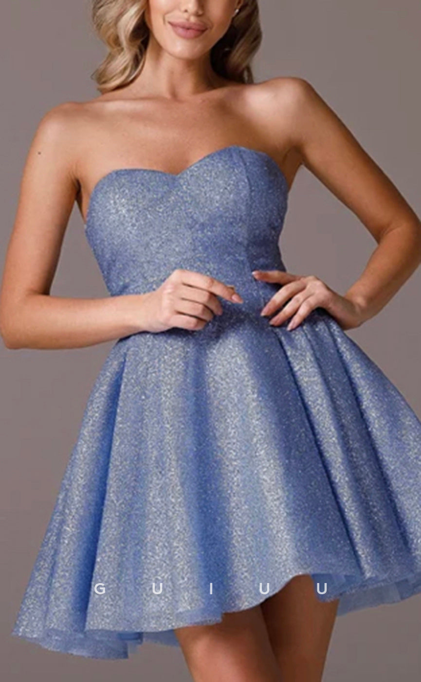 GH598 - Sexy & Hot A-Line Sparkle Strapless Tiered Open Back Short Homecoming Dress