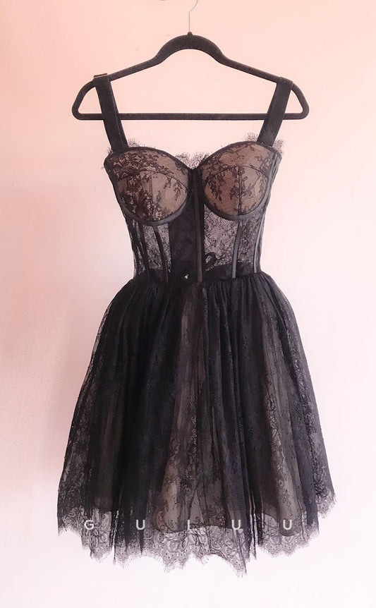 GH672 - Sexy A-Line Ball Gow Lace Straps Homecoming Dress