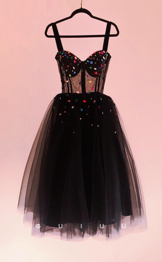 GH678 - Sexy & Hot Sheer Beaded Ball Gown Straps Homecoming Dress
