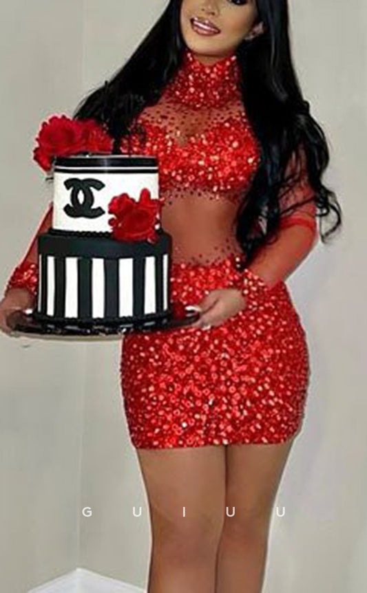GH691 - Sexy & Hot Halter Beaded Red Short Homecoming Dress For Black Women