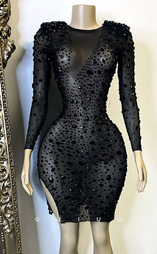 GH696 - Sexy & Hot Beaded High Scoop Black Short Homecoming Dress For Black Women