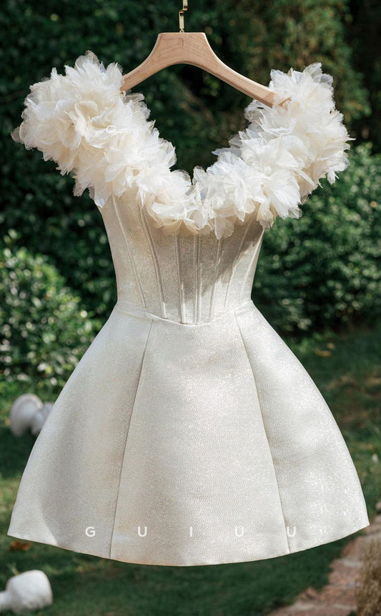 GH708 - Chic & Modern Off-Shoulder Floral Embossed Short Homecoming Dress
