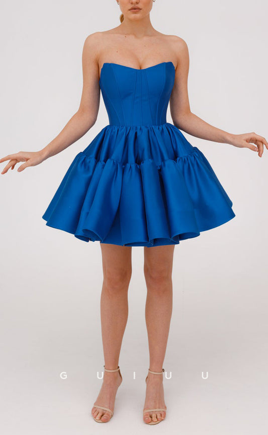 GH752 - Simple & Casual A-Line Strapless Satin Short Homecoming Dresses