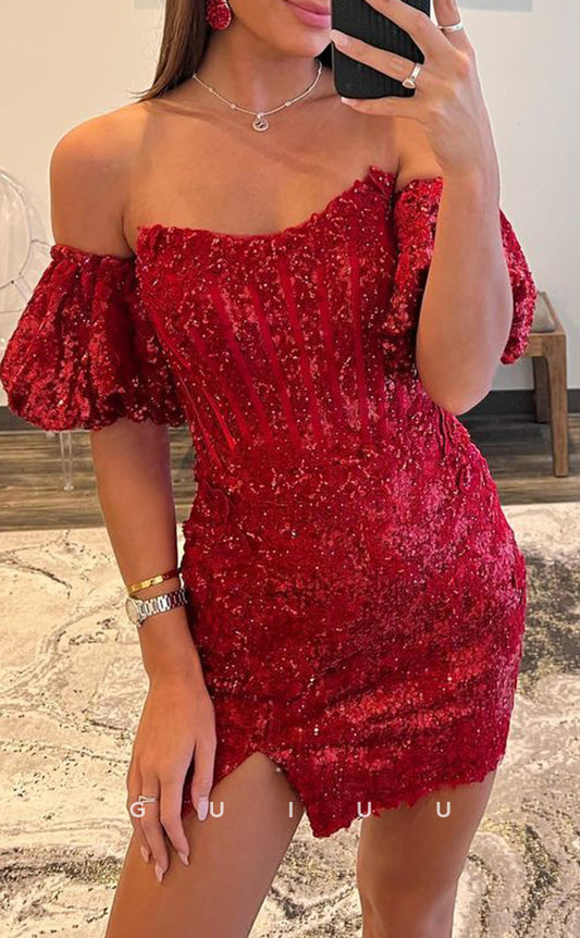 GH797 - Chic & Modern Off-Shoulder Sequins Short Mini Homecoming Party Dress