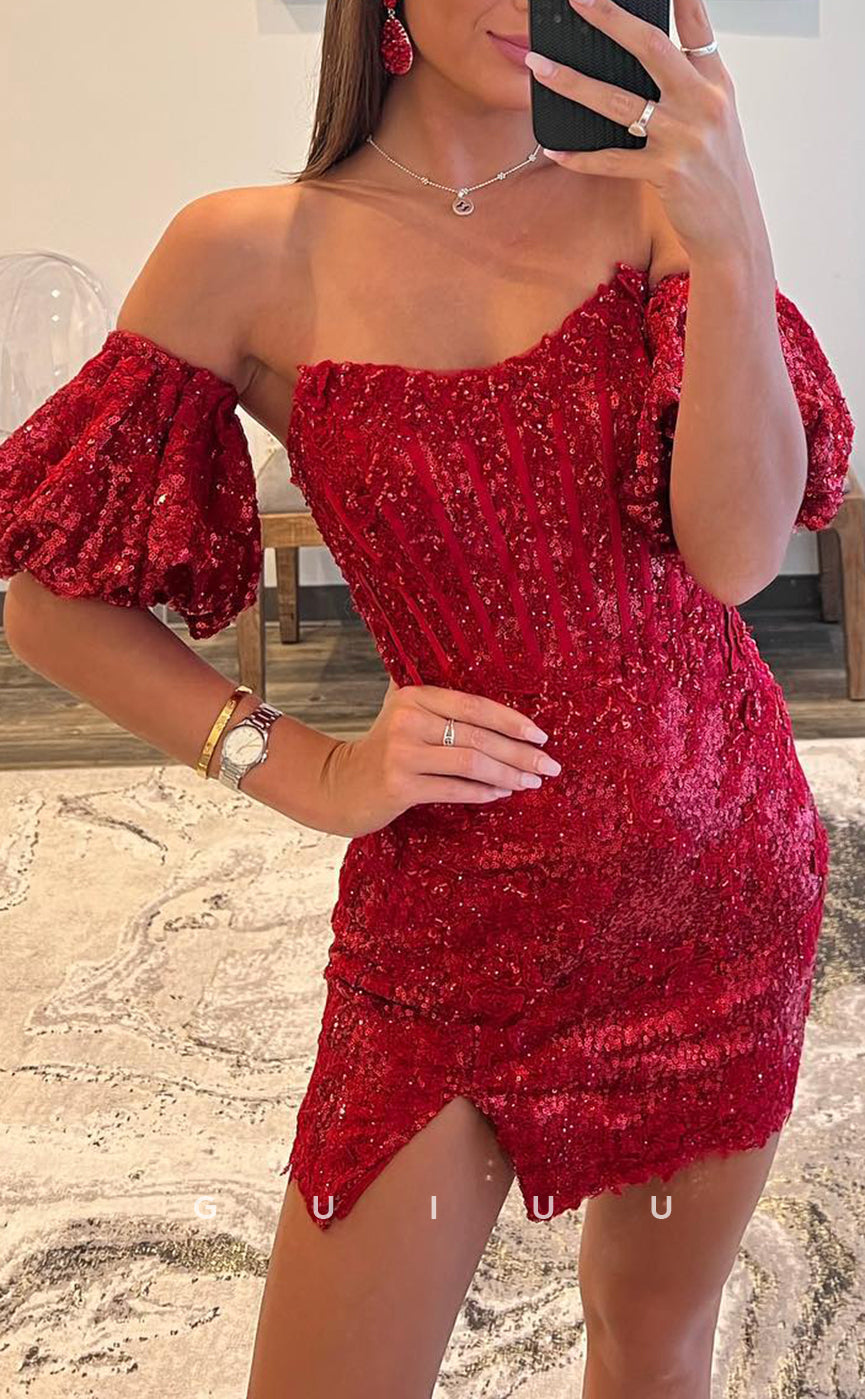 GH797 - Chic & Modern Off-Shoulder Sequins Short Mini Homecoming Party Dress