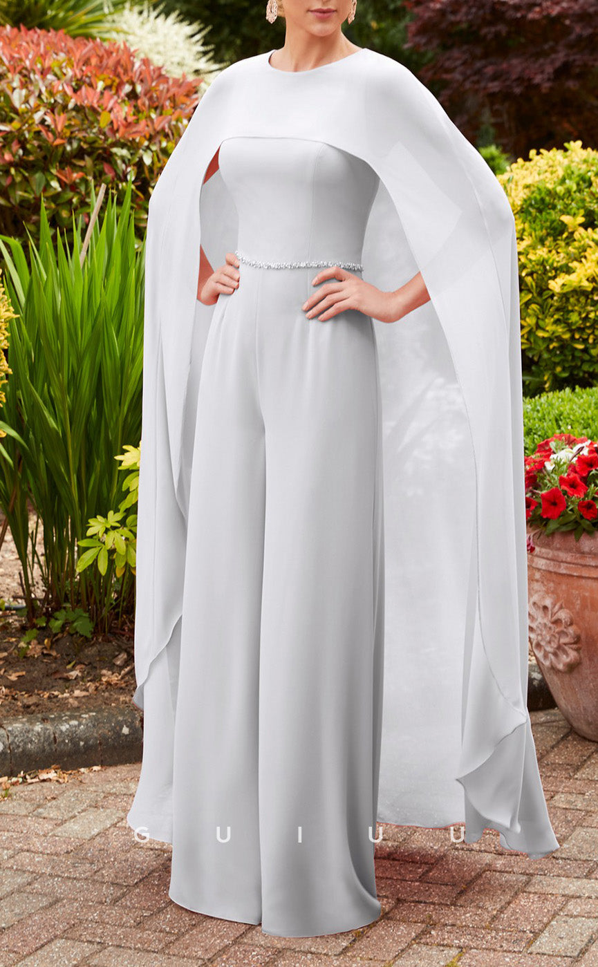 GM726 - Classic & Luxurious Jumpsuit Scoop Beaded With Overlay Floor-Length Mother of the Bride Dress