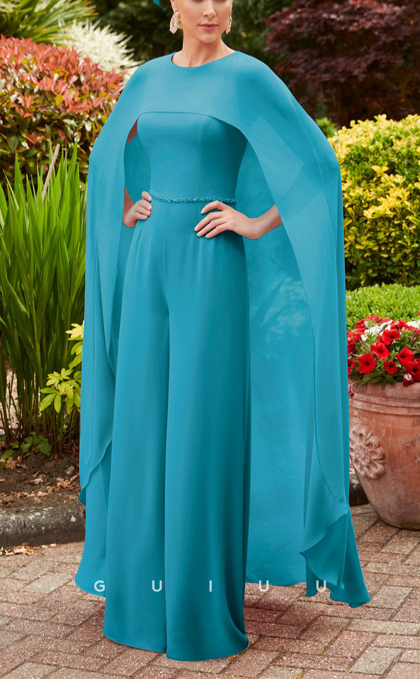 GM726 - Classic & Luxurious Jumpsuit Scoop Beaded With Overlay Floor-Length Mother of the Bride Dress