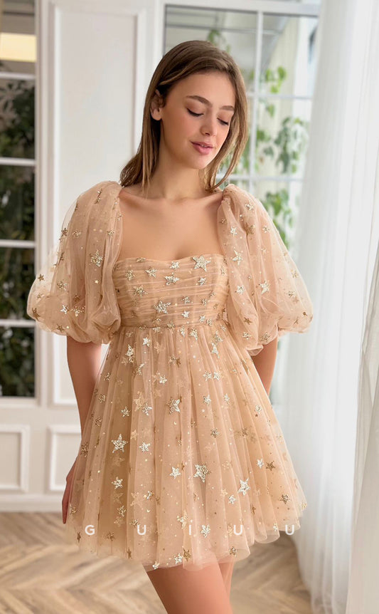 GH403 - A Line Sweetheart Long Sleeves Short Homecoming Dress with Pockets