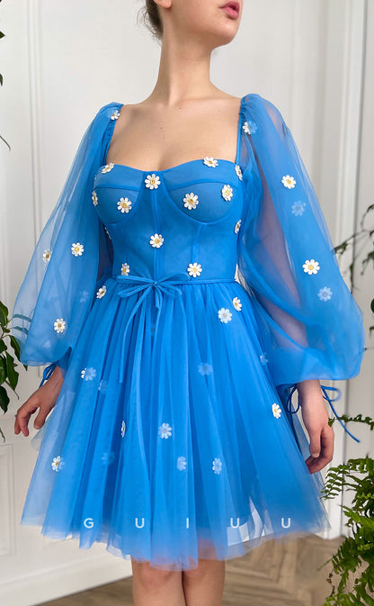 GH417 - A Line Sweetheart Long Sleeves Vintage Homecoming Dress
