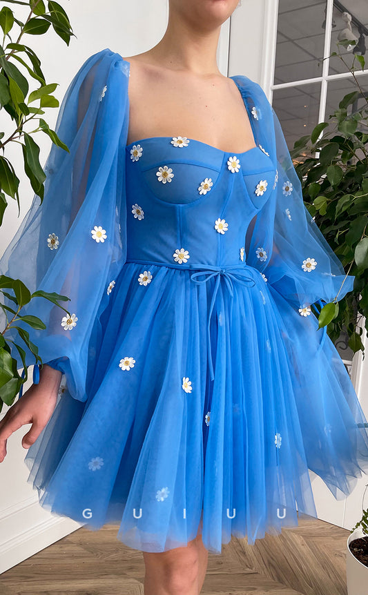 GH417 - A Line Sweetheart Long Sleeves Vintage Homecoming Dress