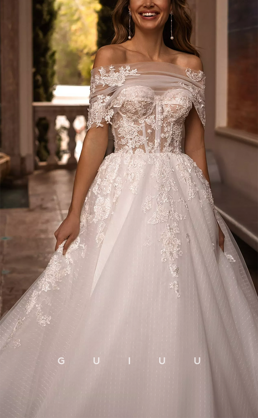 GW121 - A-Line Off-Shoulder Lace Appliques Wedding Dress