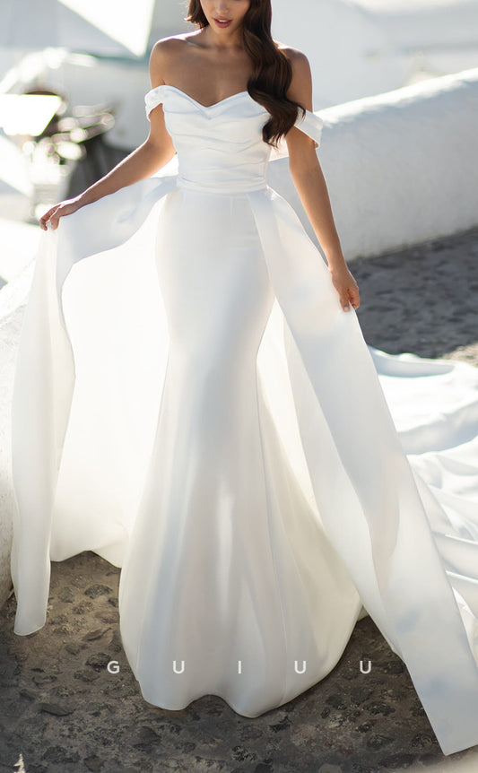 GW126 - Glamorous Off-Shoulder Mermaid Royal Train  Lace-Up Wedding Dress