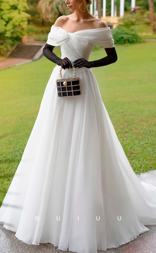 GW138 - Elegant & Luxurious A-Line Off-Shoulder Pleats Wedding Dress