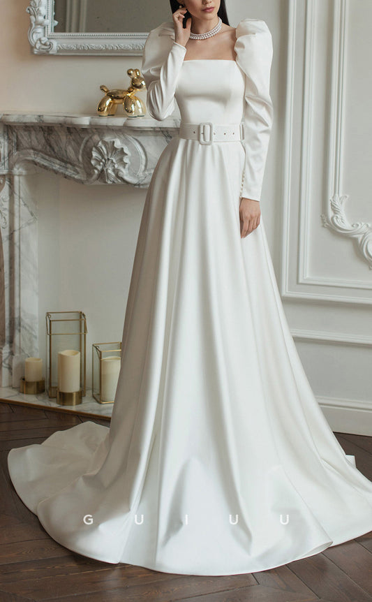GW156 - Classic & Timeless Satin Square Wedding Dress With Slit
