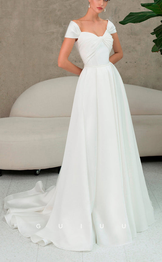 GW157 - A-Line Satin Off-Shoulder Wedding Dress With Lace-Up