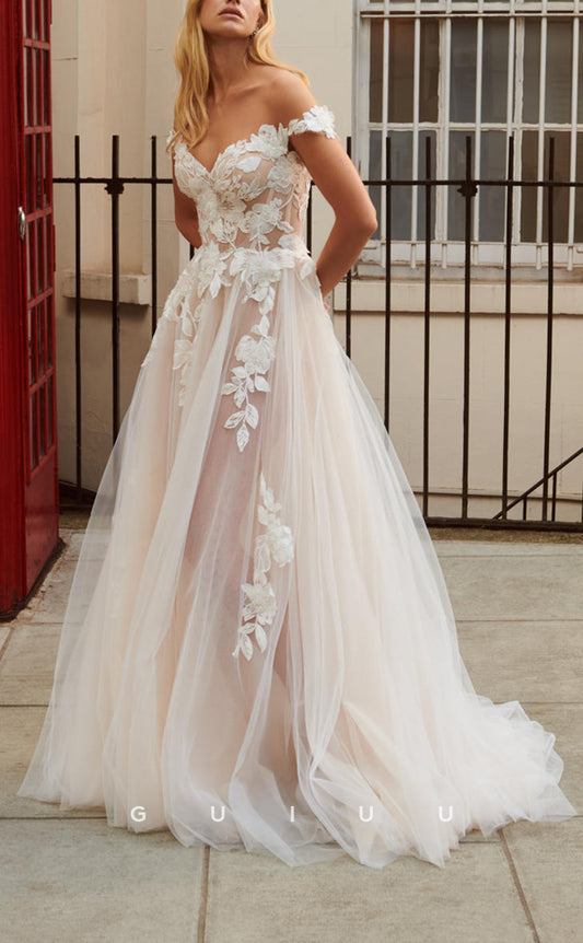 GW172 - Chic & Modern Off-Shoulder A-Line Lace Applique Wedding Dress