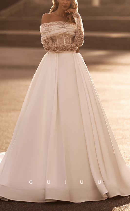 GW181 - Classic & Timeless A-Line Off-Shoulder Sequins Boho Wedding Dress