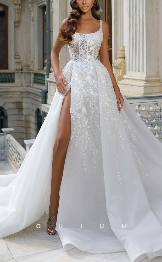 GW187 - Elegant & Luxurious A-Line Lace Wedding Dress With Train