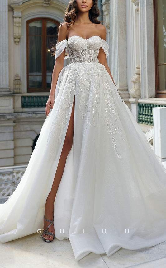 GW188 - Elegant & Luxurious A-Line Off-Shoulder Lace Wedding Dress