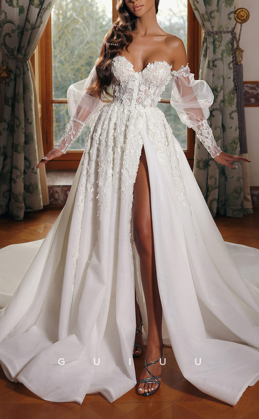 GW190 - Elegant A-Line Applique Off-shoulder Beach Wedding Dress