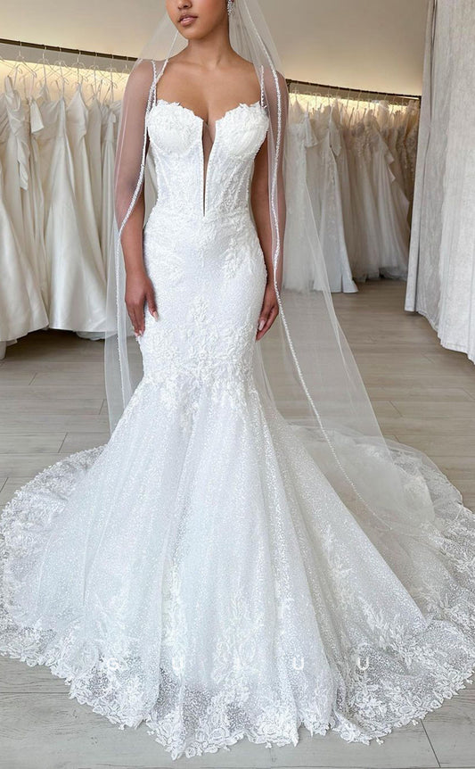GW191 - Elegant & Luxurious Straps Lace Mermaid Wedding Dress