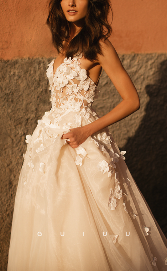 GW196 - Classic & Timeless Lace Applique Beach Wedding Dress