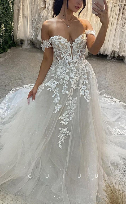 GW227 - Chic & Modern A-Line Off-Shoulder Lace Long Beach Boho Wedding  Dress