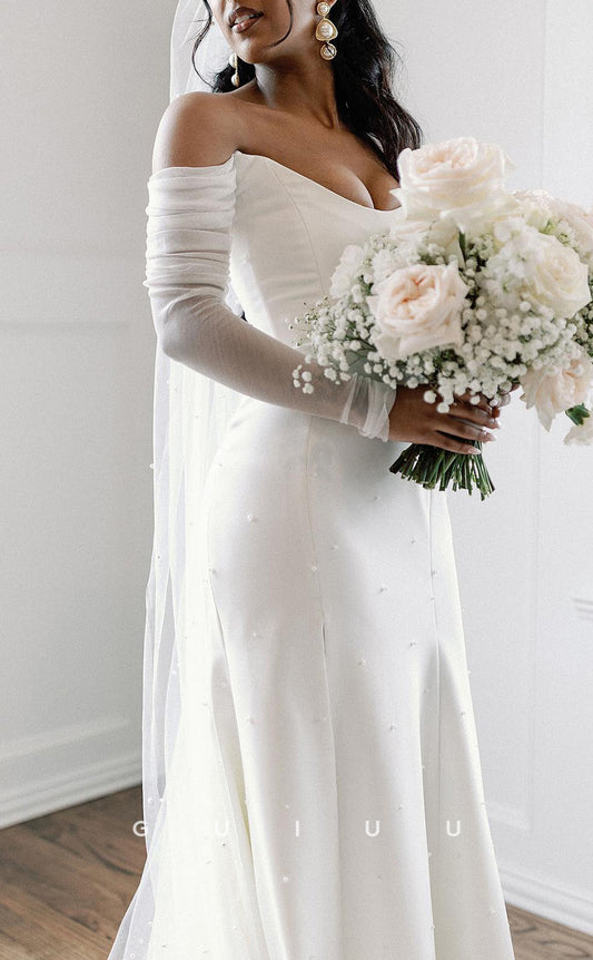 GW236 - Chic & Modern Satin Beaded Long Beach Boho Wedding  Dress