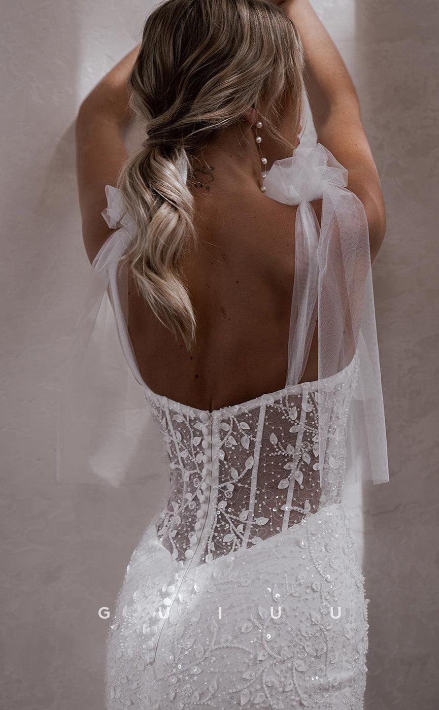 GW237 - Sexy Hot Mermaid Sheer Applique Lace Long Beach Boho Wedding  Dress