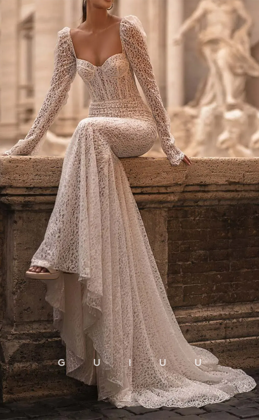 GW258 - Elegant & Luxurious Sweetheart Mermaid Sheer Lace Wedding Dress
